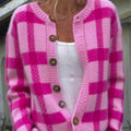womens-pink-plaid-pattern-art-print-buttoned-cardigan-sweater-8ffj