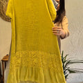Women's Solid Color Round Neck Short Sleeve Lace Panel Casual Cotton and Linen Dress
