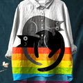 Women's Cat  Art Print Casual Cotton And Linen Shirt