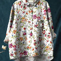 French Garden Pattern Printed Women's Casual Cotton And Linen Shirt