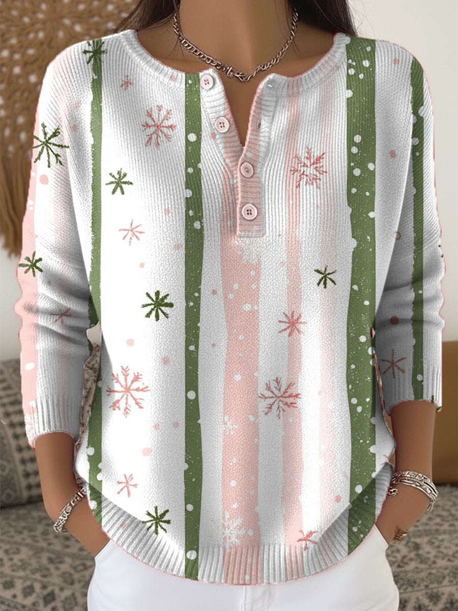 Beautiful Cute Winter Snowflake Art Print Buttoned Cardigan Sweater