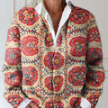 Women's Vintage Floral Art Print Buttoned Cardigan Sweater