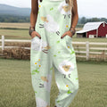 Women's  Funny Sheep Art Print Casual 100% Cotton Wide Leg Jumpsuit