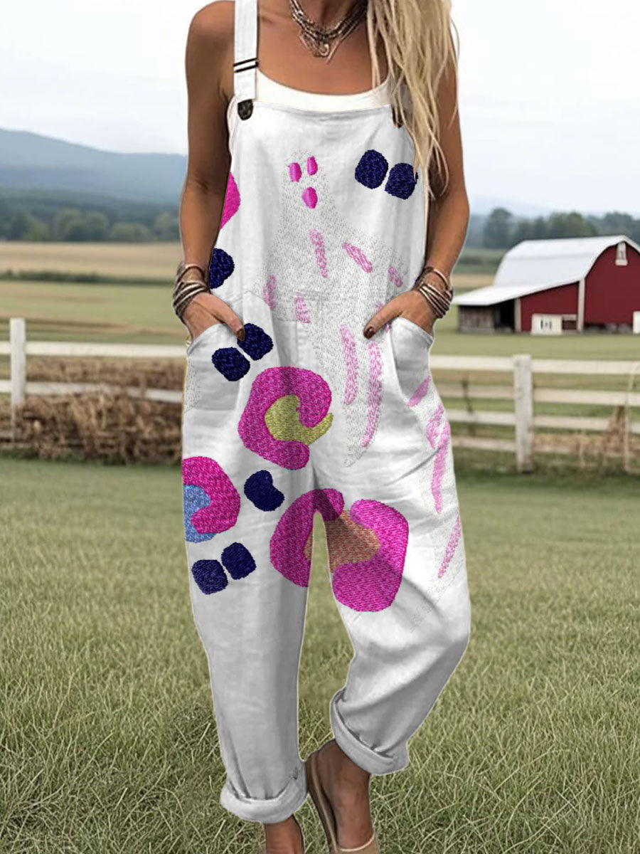 Women's Ghost Art Print Casual 100% Cotton Wide Leg Jumpsuit