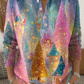 Women's Christmas Tree Art Print Buttoned Cardigan Sweater