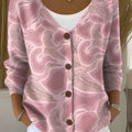 pink-crane-print-buttoned-v-neck-cardigan-sweater