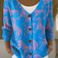 blue-zebra-print-buttoned-v-neck-cardigan-sweater