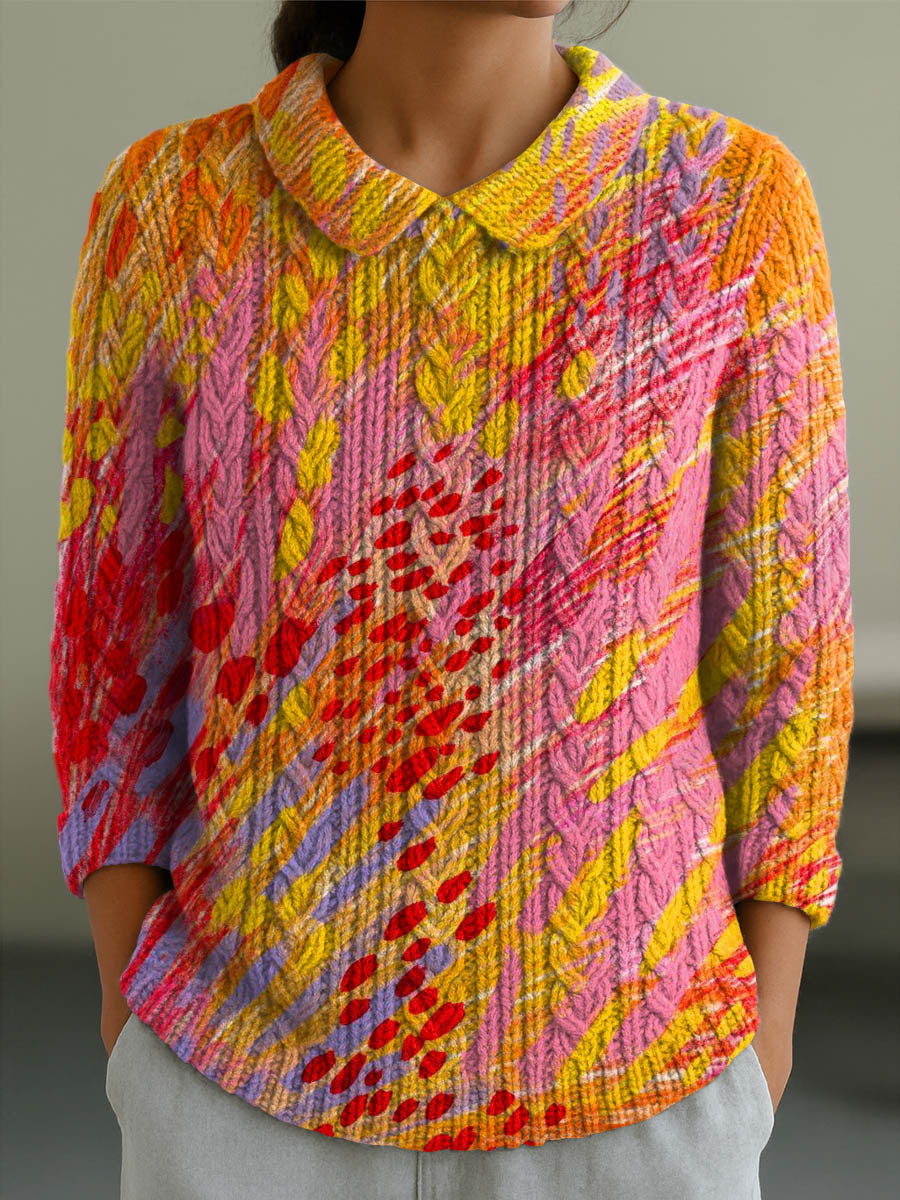 womens-abstract-pattern-art-print-casual-peter-pan-collar-3-4-sleeve-sweater-plci