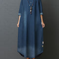 Women's Peter Pan Collar Long Sleeve Casual Loose Denim Dress