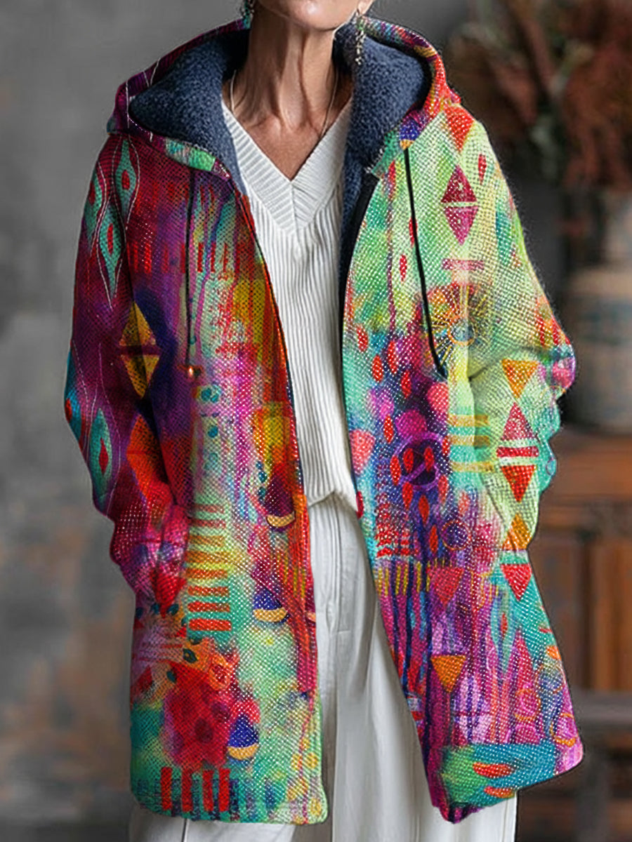Beautiful Colorful Abstract Geometric Graffiti Painting Art Print Unisex Plush Thick Long-Sleeved Sweater Cardigan Coat
