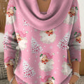 Women's Christmas Tree Santa Art Print Cowl Neck Sweater