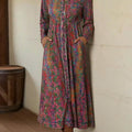 Boho Rainbow Floral Print Shirt Stretch Dress
