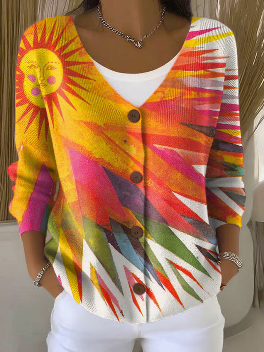 vintage-sunshine-art-print-buttoned-v-neck-cardigan-sweater-k1m9