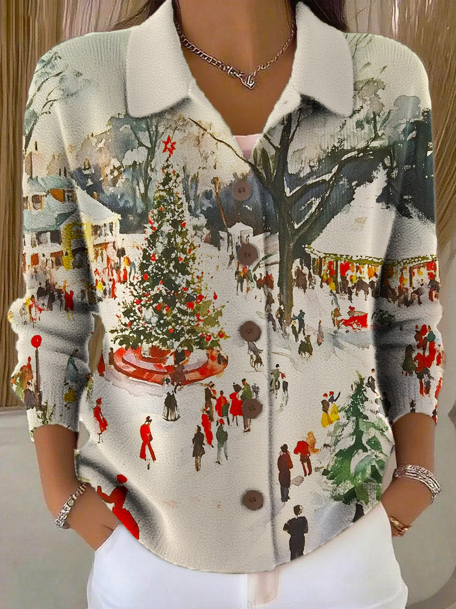 Women's Christmas Pattern Art Print Casual Sweater