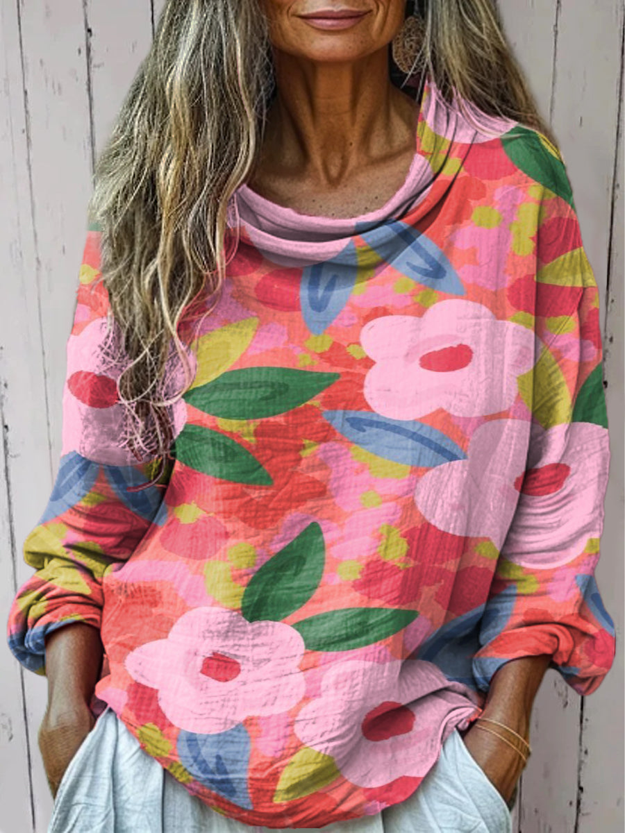 Women's Flowers Color Print Casual Long Sleeve T-shirt