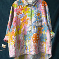 Women's Vintage Flower Art Print Casual Cotton And Linen Shirt