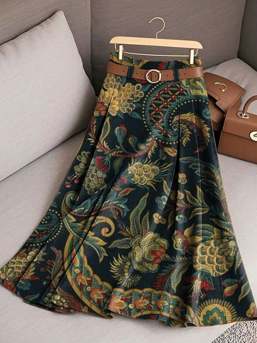 Women's Retro Flowers Pattern Casual Print Cotton Skirt
