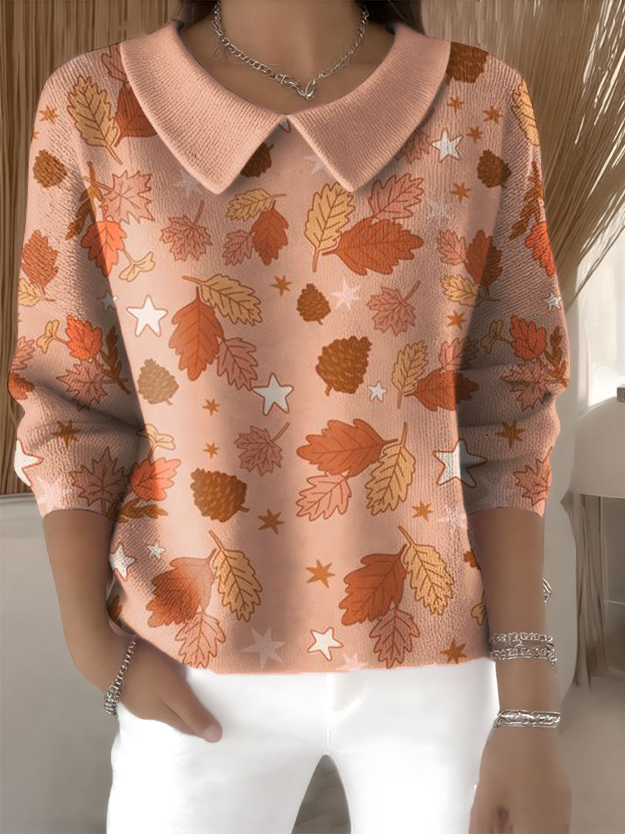 womens-autumn-red-maple-leaves-casual-print-peter-pan-collar-3-4-sleeve-sweater