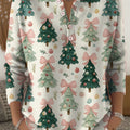 Beautiful Cute Christmas Tree Gift Painting Art Print Buttoned Cardigan Sweater