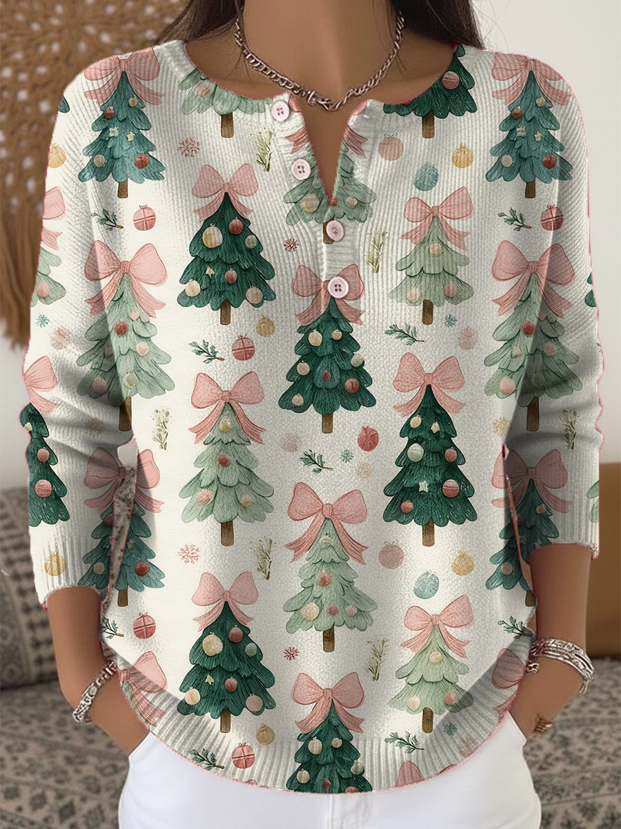 Beautiful Cute Christmas Tree Gift Painting Art Print Buttoned Cardigan Sweater