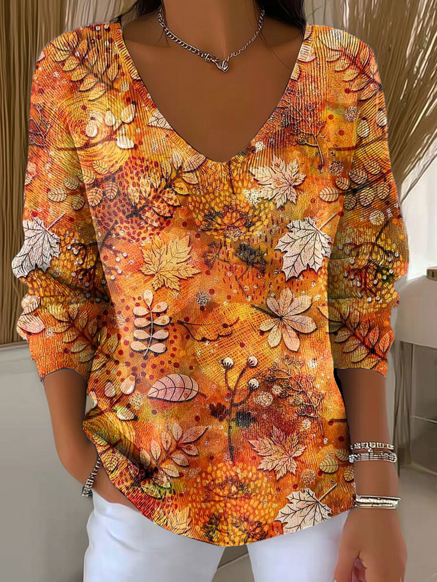womens-autumn-leaves-orange-casual-print-pullover-sweater-oy6b