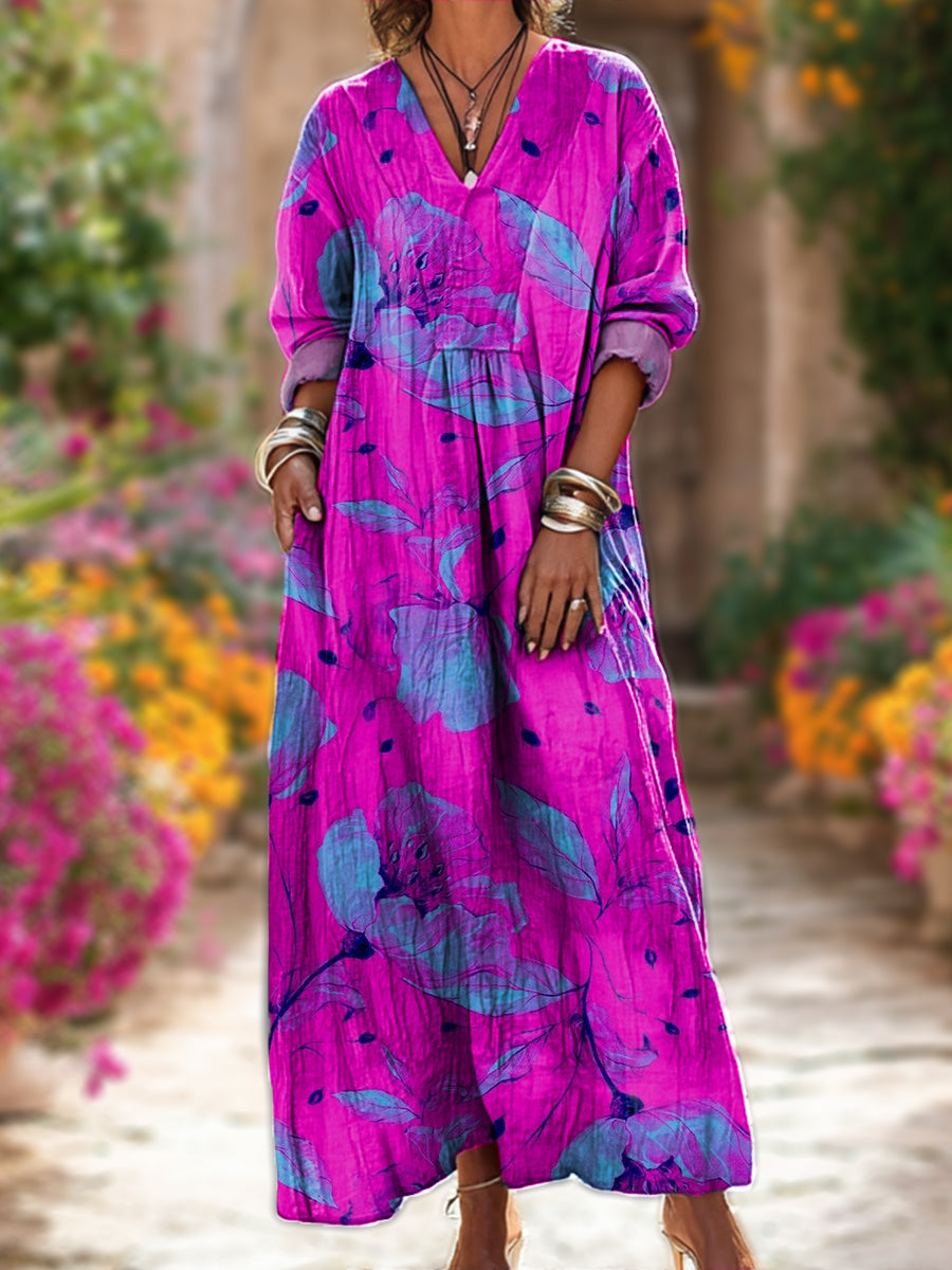 Women's Abstract Large Flower Painting Art Print Dress