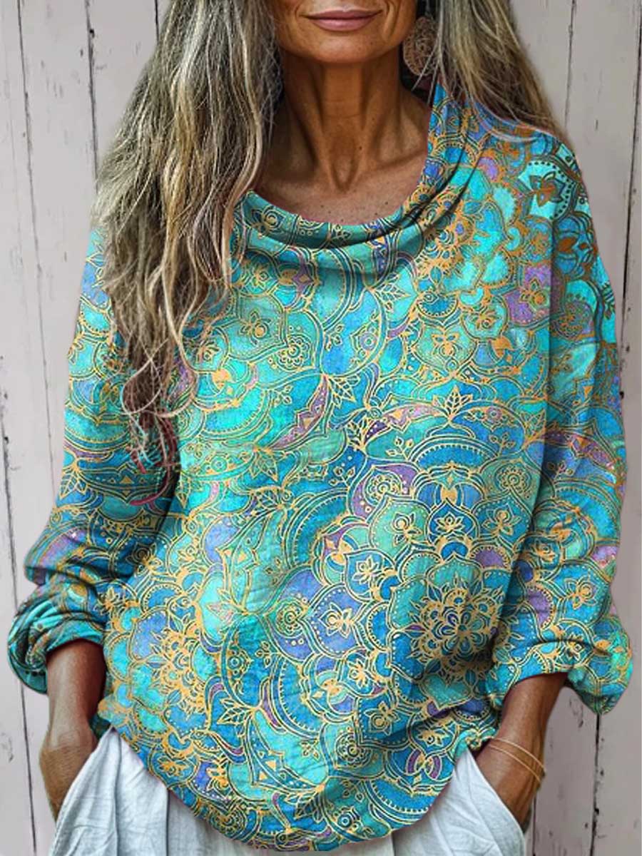 Women's Vintage Floral Pattern Art Print Casual Long Sleeve Comfortable Cotton Shirt