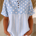 Artistic Polka Dot & Stripe Cotton-linen Blouse