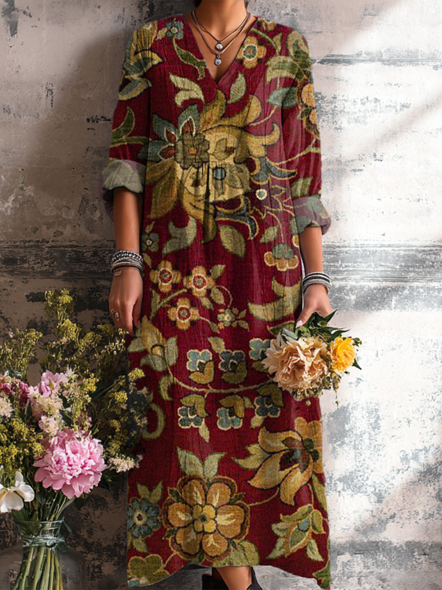 Women's Vintage Ethnic Floral Art Print Dress