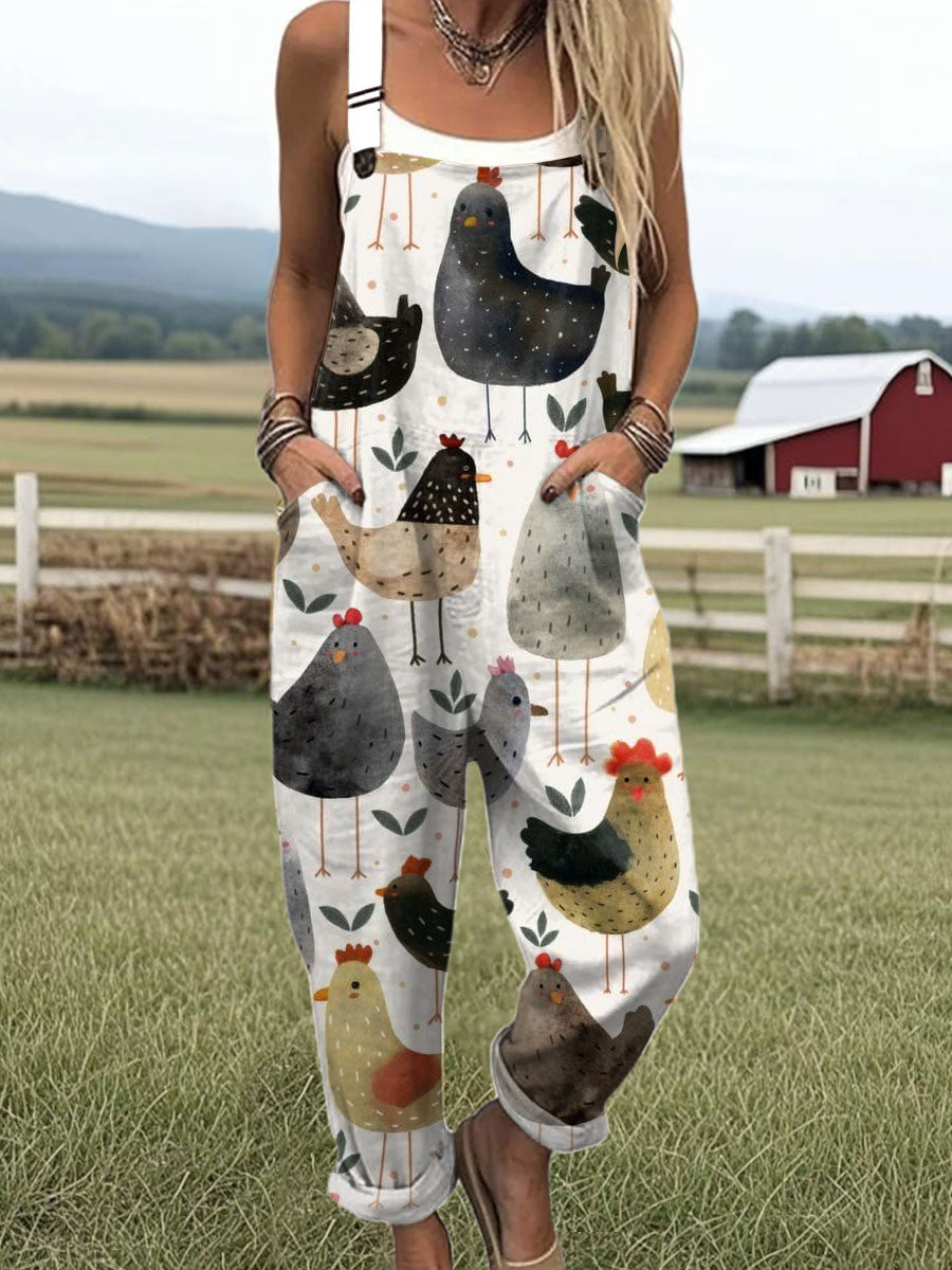 Women's  Funny Chick Art Print Casual 100% Cotton Wide Leg Jumpsuit