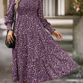 Purple Tummy Coverage Ditsy Floral Print Long Sleeve Dress
