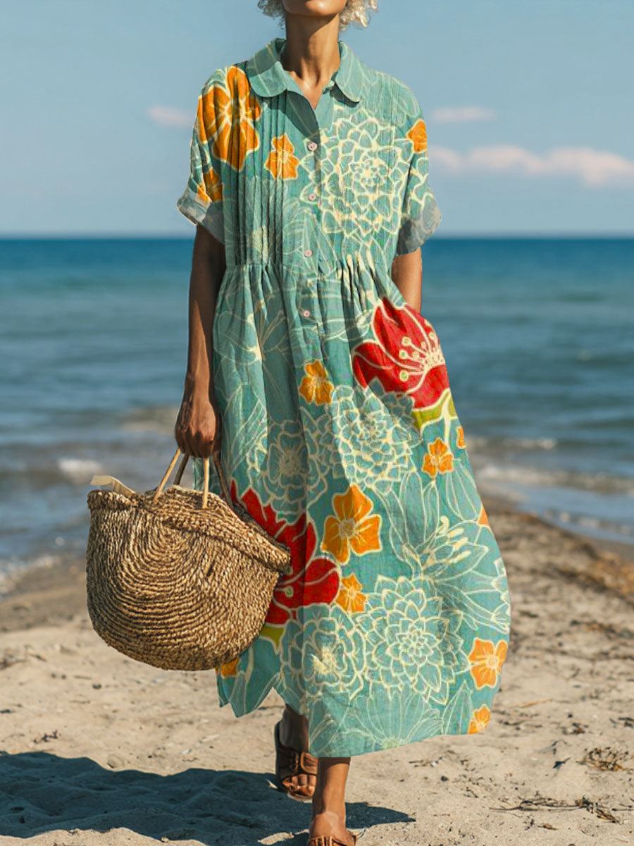 Women's Vintage Floral Pattern Art Print Cotton Dress