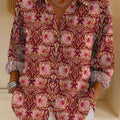 Women's  Vintage Flower Art Print Casual Cotton Shirt