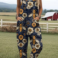 Women's Funny Bee Art Print Casual 100% Cotton Wide Leg Jumpsuit