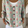 Ethnic Pattern Print Buttoned V-neck Cardigan Sweater
