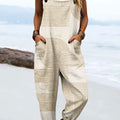 Women's Vintage Abstract Geometric Lines Print Casual 100% Cotton Wide Leg Jumpsuit