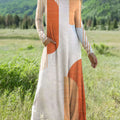 Women's Vintage Abstract Geometric  Art Printed Long-sleeved Casual Dress