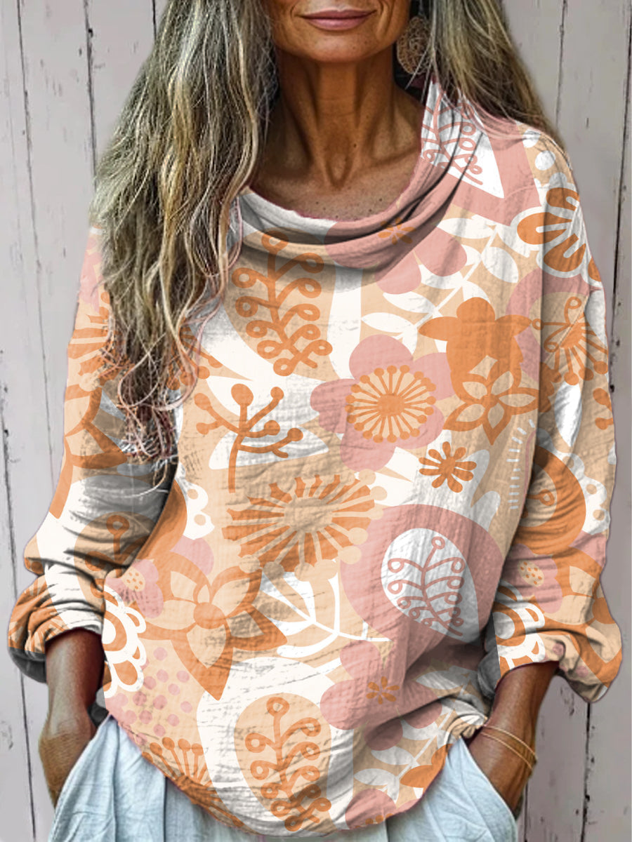 Women's Different Flowers Print Casual Long Sleeve T-shirt