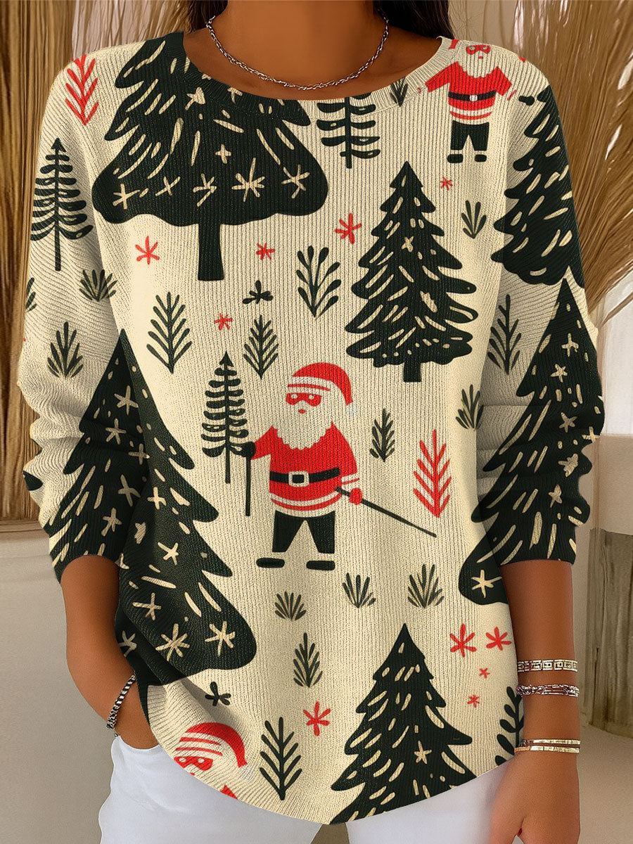 Women's Christmas Tree Art Print Casual Pullover Sweater