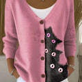 funny-cats-art-print-buttoned-v-neck-cardigan-sweater