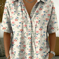 Women's Vintage Floral Art Print Cotton-linen Short-sleeve Shirt