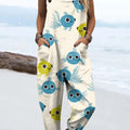 Women's Art Creative Fish Print Casual 100% Cotton Wide Leg Jumpsuit