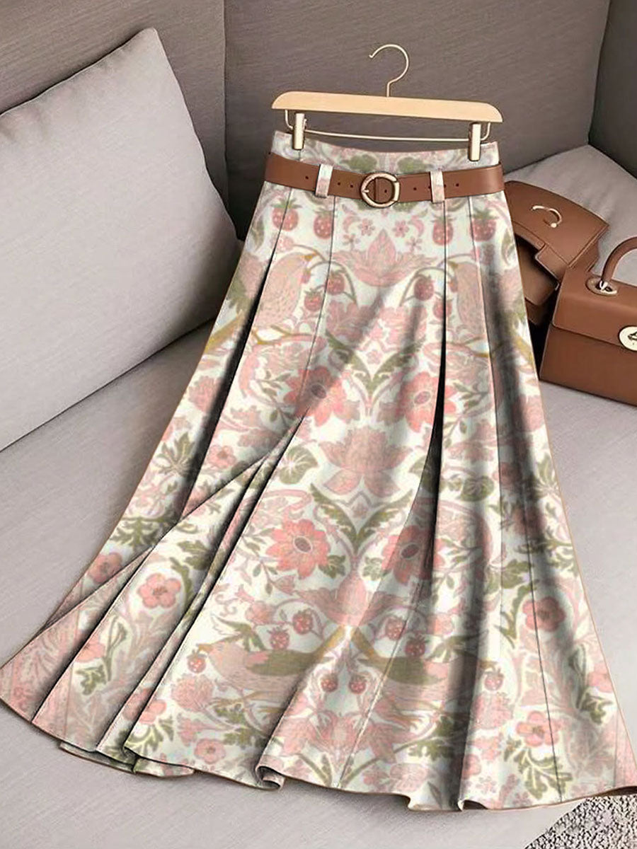 Women's Vintage Floral Art Print Casual Cotton Skirt