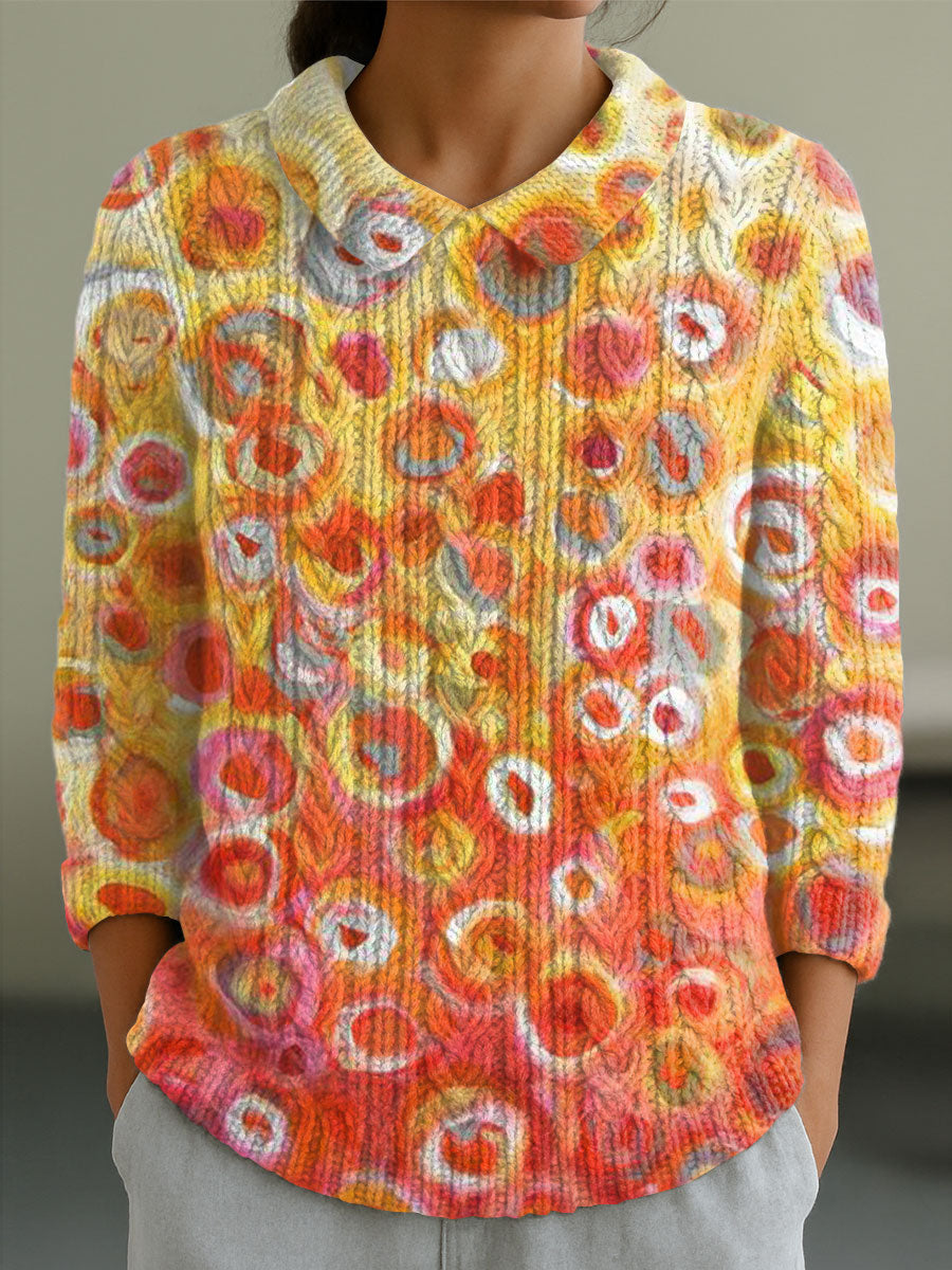 womens-vintage-colorful-polka-dot-art-print-casual-peter-pan-collar-3-4-sleeve-sweater-97ho