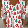 Women's Vintage Christmas Tree Art Print Casual Pullover Sweater