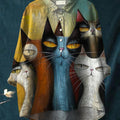 Women's Cat Art Print Casual Cotton And Linen Shirt