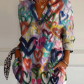 Women's Graffiti Love Print Casual Cotton Shirt