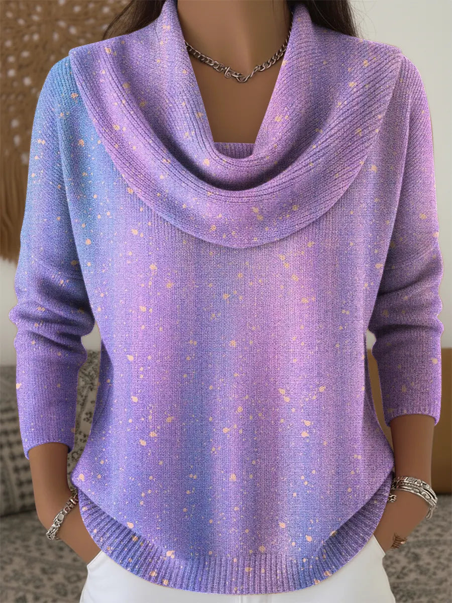 Women's Purple Fantasy Print Cowl Neck Sweater