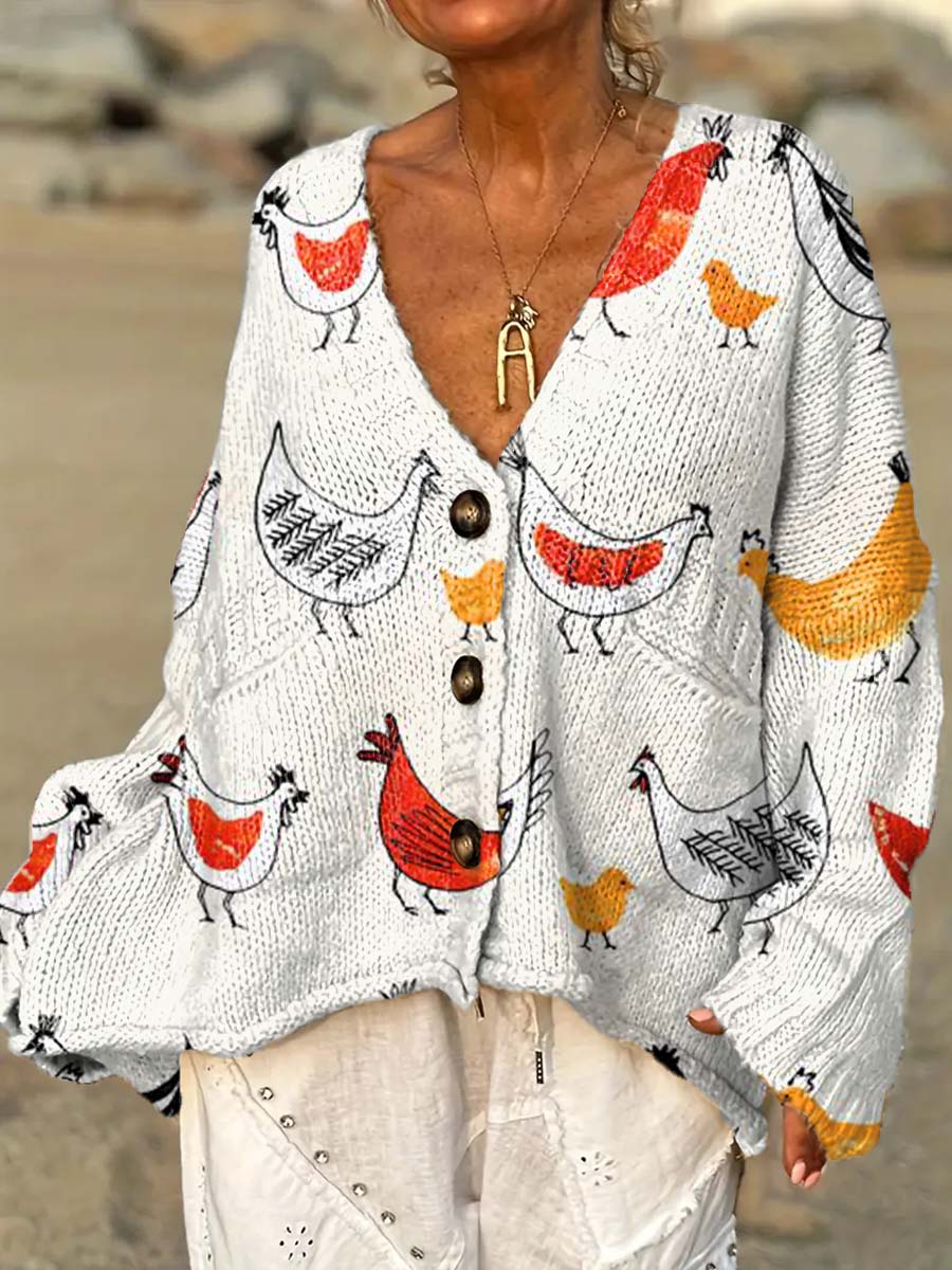 womens-abstract-art-fun-little-chick-casual-pullover-sweater