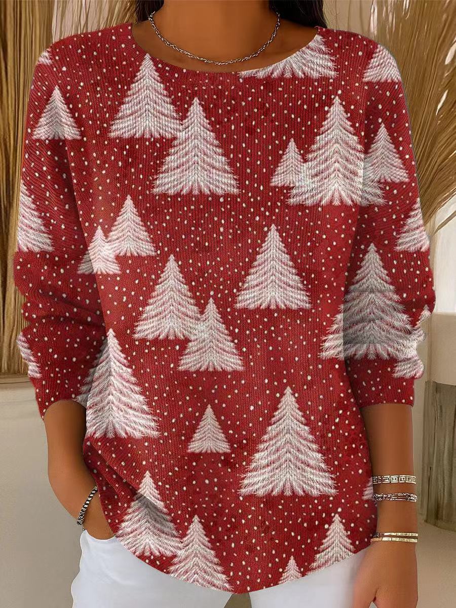 Women's Beautiful Winter Fir Tree Painting Art Print Casual Pullover Sweater